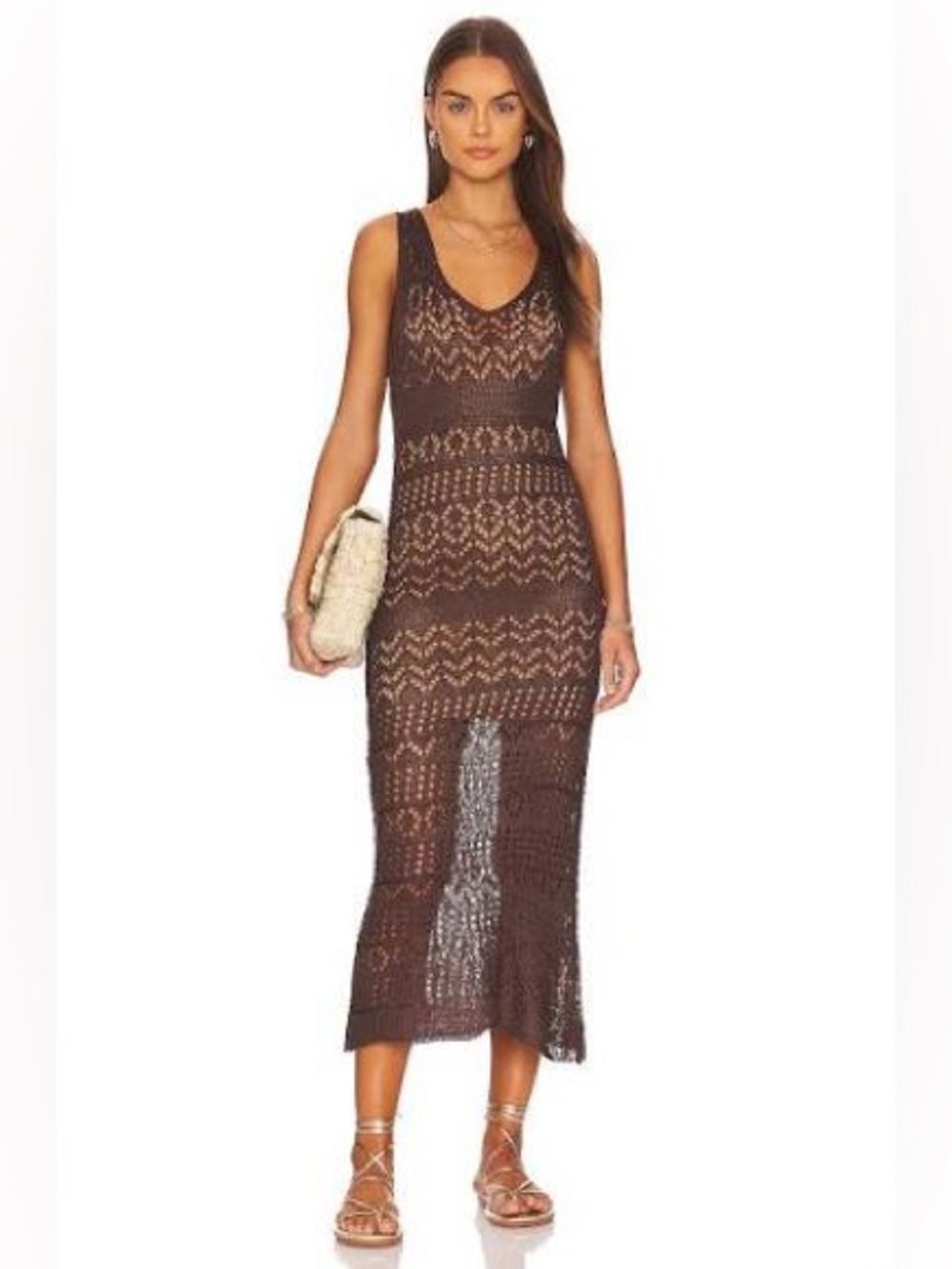SNDY X REVOLVE Shona Maxi Dress in Chocolate Brown NWOT MSRP $105